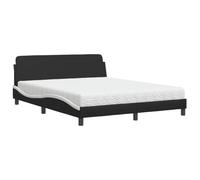 mtlskopl Dover Cadre de lit avec matelas 160 x 200 cm en cuir synthétique noir et blanc Lit double en mousse H2 H3 Tête de lit Design moderne ondulé pour chambre à coucher, chambre d'amis