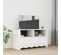 mtlskopl Drammen - Meuble TV - Blanc - 99 x 43 x 55 cm - Pin massif - Design moderne - Avec tiroir - Grand espace de rangement pour les petits espaces - Robuste et durable - Pour salon, bureau