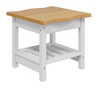 mtlskopl Ekai Table d'appoint blanche 50 x 50 x 45,5 cm en pin massif avec bord d'arbre rustique pour salon et chambre à coucher