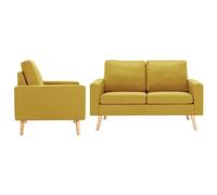 mtlskopl Ensemble canapé 2 pièces jaune avec fauteuil et 2 places en tissu et cadre en bois massif 130 x 77 cm Ensemble de salon compact moderne pour petits espaces, camping-car, chambre d'adolescent