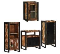 mtlskopl Ensemble complet de salle de bain 4 pièces en bois massif et métal noir marron 55 x 35 x 60 cm Design moderne peu encombrant pour les petites salles de bains