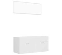 mtlskopl Ensemble de 2 meubles de salle de bain en bois blanc de 100 cm de large avec miroir, meuble sous lavabo, design moderne peu encombrant pour petites salles de bains et toilettes d'invités