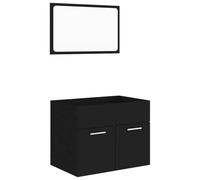 mtlskopl Ensemble de 2 meubles de salle de bain en bois noir 60 cm - Meuble sous-vasque avec miroir - Design moderne pour petites salles de bains et toilettes d'invités