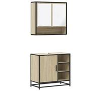 mtlskopl Ensemble de 2 meubles de salle de bain en chêne Sonoma - Structure en métal - Design moderne - Meuble bas - 65 x 33 x 60 cm - Armoire à miroir 65 x 20 x 60 cm - Pour petites et grandes salles