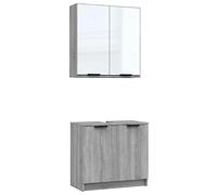 mtlskopl Ensemble de 2 meubles de salle de bain gris Sonoma en bois avec armoire à miroir 64 x 33,5 x 59 cm - Design moderne - Beaucoup d'espace de rangement pour les petites salles de bains et les