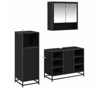 mtlskopl Ensemble de 3 meubles de salle de bain - Aspect chêne - Noir - 80 x 33 x 60 cm - Design moderne avec miroir - Meuble de lavabo - Grand espace de rangement pour les petites salles de bain