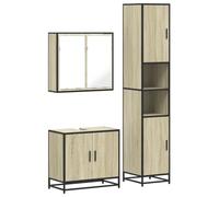 mtlskopl Ensemble de 3 meubles de salle de bain en chêne Sonoma 65 cm, lavabo combiné avec armoire à miroir et armoire haute, design moderne, robuste et durable, pour petites salles de bains