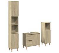 mtlskopl Ensemble de 3 meubles de salle de bain en chêne Sonoma avec pieds en bois massif, meuble sous-vasque 65 x 33 x 60 cm et 2 armoires de salle de bain 30 x 30 x 190/100 cm, design moderne, grand