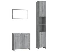 mtlskopl Ensemble de 3 meubles de salle de bain - Gris - Sonoma - 60 x 33 x 183,5 cm - Miroir - Meuble bas - Design moderne pour petites salles de bain