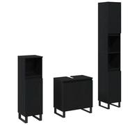mtlskopl Ensemble de 3 meubles de salle de bain - Montage mural - Noir - Chêne massif - 80 x 33 x 60 cm - Meuble bas 30 x 30 x 190 cm - Armoire haute moderne durable pour petites et grandes salles de