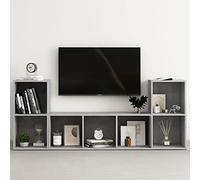 mtlskopl Ensemble de 3 meubles TV en bois gris béton 72/107 x 35 x 36,5 cm Meuble bas moderne avec espace de rangement pour salon, bureau et couloir