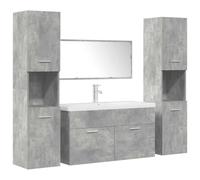 mtlskopl Ensemble de 5 meubles de salle de bain gris béton en bois dérivé du bois, meuble sous-vasque de 90 cm, lavabo en céramique et 2 armoires suspendues, design peu encombrant pour petites salles