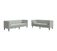 mtlskopl Ensemble de Canapé Chesterfield 2 et 3 Places avec 4 Traversins, Canapé de Salon Droit en Velours Doux Gris Clair, Divan Capitonné Classique pour Séjour
