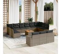 mtlskopl Ensemble de canapé de jardin de 14 pièces - 62 x 62 x 69 cm - Gris - En polyrotin - Résistant aux intempéries - Avec table en bois d'acacia - Salon modulaire pour balcon, terrasse et jardin