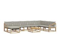mtlskopl Ensemble de canapé d'extérieur 9 pièces en bois d'acacia massif avec table et coussin d'assise pour jardin et terrasse, blanc et gris clair, 79 x 79 x 37 cm
