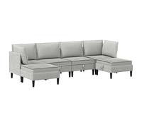 mtlskopl Ensemble de Canapé Modulable 6 Places, Meubles de Salon Moderne avec 2 Canapés d'angle, 2 Sofas Centraux et 2 Poufs, Revêtement Tissu Résistant, Gris Clair