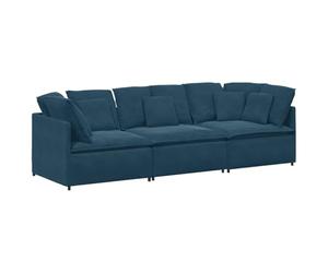 mtlskopl Ensemble de canapé modulaire 3 places en velours bleu avec structure en métal, avec 13 coussins inclus, salon avec éléments centraux et d'angle pour le salon, 300 x 100 x 64 cm