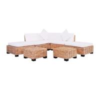 mtlskopl Ensemble de Canapés 18 Pièces en Rotin Naturel et Bois d'Acajou, Salon Complet avec Canapé d'angle, Modules Centraux, Poufs et Tables Basses, Couleur Marron et Blanc