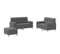 mtlskopl Ensemble de Canapés 3 Pièces avec 2 Canapés 2 Places et 1 Pouf Repose-Pied, Salon Complet en Tissu Gris Foncé et Métal avec 8 Coussins pour Bureau et Séjour