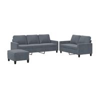 mtlskopl Ensemble de Canapés 3 Pièces avec Canapé 3 Places, Canapé 2 Places, Repose-Pied et 5 Coussins, Salon Complet en Velours Doux et Métal pour Séjour, Gris Foncé