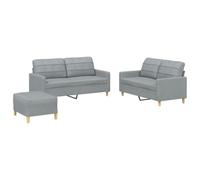 mtlskopl Ensemble de Canapés 3 Pièces avec Coussins, Canapé 2 Places en Tissu Gris Clair pour Salon, Structure en Métal et Contreplaqué avec Pouf Repose-Pied Modulaire