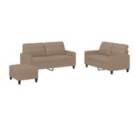 mtlskopl Ensemble de Canapés 3 Pièces avec Coussins, Canapé 2 Places Grand et Petit avec Repose-Pied en Similicuir, Meubles de Salon Design Moderne, Cappuccino