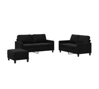 mtlskopl Ensemble de Canapés 3 Pièces avec Coussins, Canapé 2 Places Petit et Grand, Pouf Repose-Pied, Structure Métal et Contreplaqué, Meuble de Salon Moderne en Velours Noir