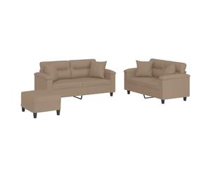 mtlskopl Ensemble de Canapés 3 Pièces avec Coussins et Pouffe, Set de Salon avec Canapé 2 Places 150 cm et 170 cm, Repose-Pied et Oreillers en Similicuir Cappuccino pour Séjour