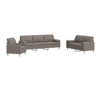 mtlskopl Ensemble de Canapés 3 Pièces avec Fauteuil, Canapé 2 Places et 3 Places, Salon Complet en Tissu Taupe, Structure en Métal et Coussins Cylindriques Décoratifs