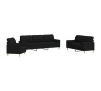 mtlskopl Ensemble de Canapés 3 Pièces avec Fauteuil, Canapé 2 Places et Canapé 3 Places, Salon Moderne en Tissu Noir et Métal, avec 4 Coussins Décoratifs Cylindriques