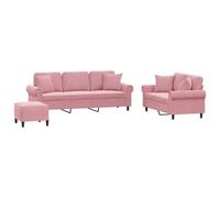 mtlskopl Ensemble de Canapés 3 Pièces en Velours Rose, Canapé 3 Places, Canapé 2 Places et Pouf Repose-Pieds, Canapés de Salon Confortables avec Coussins Décoratifs