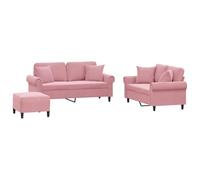 mtlskopl Ensemble de Canapés 3 Pièces en Velours Rose, Comprenant 2 Canapés 2 Places de 152 cm et 172 cm et 1 Pouf Repose-Pied, Divan Moderne pour Salon
