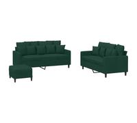 mtlskopl Ensemble de Canapés 3 Pièces en Velours Vert Foncé, Salon Complet avec 2 Canapés 2 Places, Pouf Repose-Pied et 16 Coussins, Structure en Métal pour Salon et Bureau
