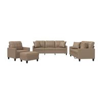 mtlskopl Ensemble de Canapés 4 Pièces en Similicuir Cappuccino avec Canapé 3 Places, Canapé 2 Places, Fauteuil, Pouf Repose-Pied et Coussins pour Salon et Bureau