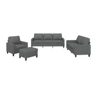 mtlskopl Ensemble de Canapés 4 Pièces en Tissu Gris Foncé avec Coussins, Salon Complet avec Canapé 3 Places, Canapé 2 Places, Fauteuil et Repose-Pied, Structure Métal et Bois