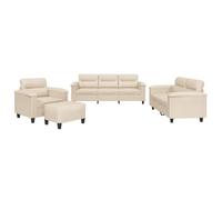 mtlskopl Ensemble de Canapés 4 Pièces en Tissu Microfibre Beige, Salon Complet avec Canapé 3 Places, Canapé 2 Places, Fauteuil, Pouffe Repose-Pied et 6 Coussins pour Maison