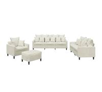 mtlskopl Ensemble de Canapés 4 Pièces en Velours Crème, Salon Complet avec Fauteuil, Canapés 2 et 3 Places, Pouf Repose-Pied et 21 Coussins Confortables pour Salon et Bureau