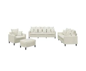 mtlskopl Ensemble de Canapés 4 Pièces en Velours Crème, Salon Complet avec Fauteuil, Canapés 2 et 3 Places, Pouf Repose-Pied et 21 Coussins Confortables pour Salon et Bureau
