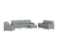 mtlskopl Ensemble de Canapés 4 Pièces pour Salon avec Fauteuil Canapé 2 Places Canapé 3 Places Repose-Pied et 4 Coussins Décoratifs Cylindriques Tissu Gris Clair et Métal