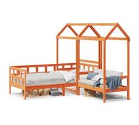 mtlskopl Ensemble de lits en pin ciré 90 x 200 cm avec toit et banc en bois massif pour chambre d'enfant, salon, chambre à coucher