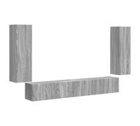 mtlskopl Ensemble de Meuble TV Mural 4 Pièces, Meuble de Salon Suspendu Moderne en Bois d'Ingénierie, Buffet de Rangement Multimédia avec Portes Battantes, Gris Sonoma