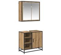 mtlskopl Ensemble de meubles de salle de bain 2 pièces composé d'une armoire à miroir et d'un meuble sous lavabo avec pieds en chêne artisanal, 65 cm