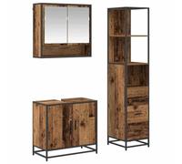 mtlskopl Ensemble de meubles de salle de bain 3 pièces, aspect bois ancien, ensemble de salle de bain avec armoire à miroir, meuble sous lavabo et armoire haute pour montage mural