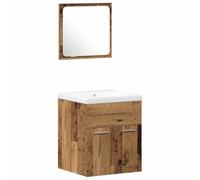 mtlskopl Ensemble de meubles de salle de bain 3 pièces aspect bois vieilli, meuble de salle de bain mural en bois avec meuble sous lavabo, armoire de salle de bain et miroir pour WC d'invités