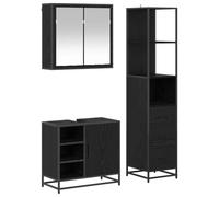 mtlskopl Ensemble de meubles de salle de bain 3 pièces - Aspect chêne noir - En bois - 65 x 33 x 60 cm - Moderne avec armoire miroir - Meuble sous lavabo - Armoire haute pour petites et grandes salles