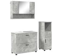 mtlskopl Ensemble de meubles de salle de bain 3 pièces - Contreplaqué gris béton - Métal - 76,5 x 35 x 64 cm - Design moderne avec lavabo - Armoire miroir et espace de rangement - Robuste et peu