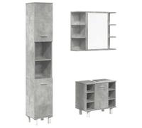 mtlskopl Ensemble de meubles de salle de bain 3 pièces en bois gris béton 60 x 32 x 53,5 cm, meuble sous vasque, armoire à miroir et meuble sur pied, design moderne, robuste et facile d'entretien