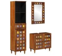 mtlskopl Ensemble de meubles de salle de bain 3 pièces en noyer massif de manguier avec miroir - Armoire haute - Montage mural - Peu encombrant - Pour petites salles de bains - Toilettes d'invités