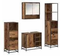 mtlskopl Ensemble de meubles de salle de bain 4 pièces aspect bois vieilli avec armoire à miroir, meuble sous lavabo, armoire haute et armoire de salle de bain en bois pour salle de bain