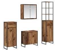 mtlskopl Ensemble de meubles de salle de bain 4 pièces aspect bois vieilli avec meuble sous lavabo, armoire miroir et deux armoires hautes, style industriel, en bois et acier